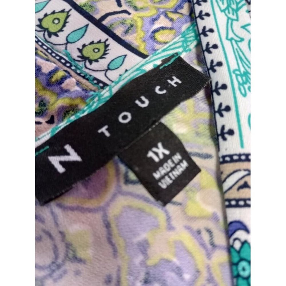 N TOUCH Teal/Purple BOHO Sleeveless V-Neck Blouse 1X - Picture 2 of 2